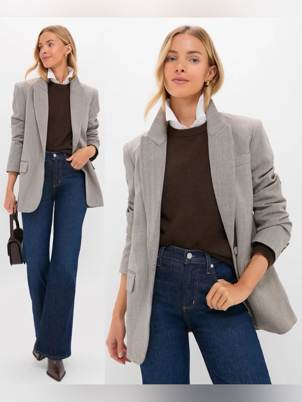 Tuckernuck Leo Blazer Gray Herringbone Suede Elbow Patch XS NWT